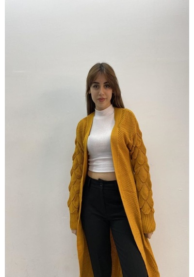 Onno Style Women Lüpenli Uzun Ceket Hardal Sarısı