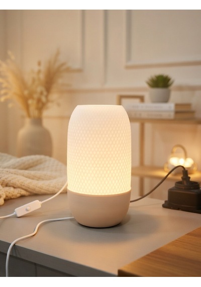 Modern Ribbed Dokulu Gece Lambası - Yumuşak Işık Led Abajur Yatak Başı Dekoratif Lamba Bej-beyaz