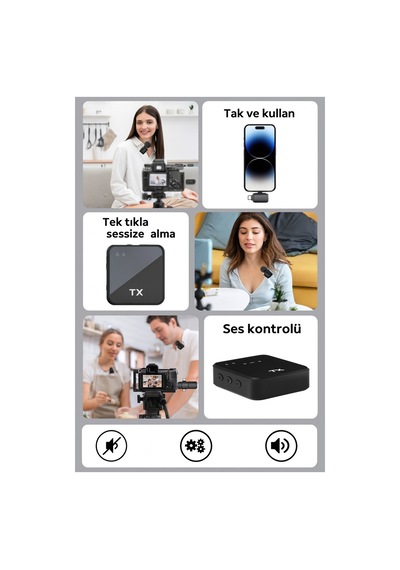 Kablosuz Tüylü Yaka Mikrofonu F11 Model 3'ü 1 Arada Type-c Apple Uyumlu iPhone  3.5mm  Tekli Set Tak Çalıştır