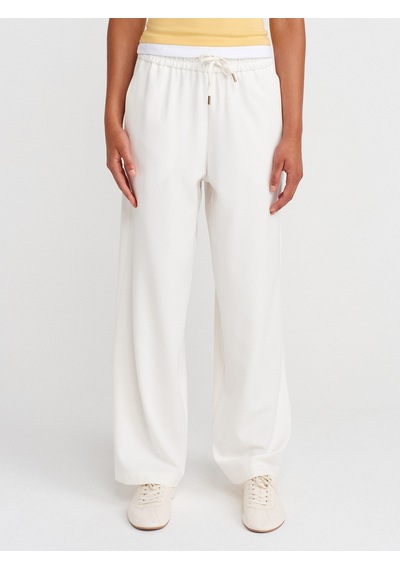 Dilvin 72134 Geniş Paça Pantolon-beyaz Beyaz
