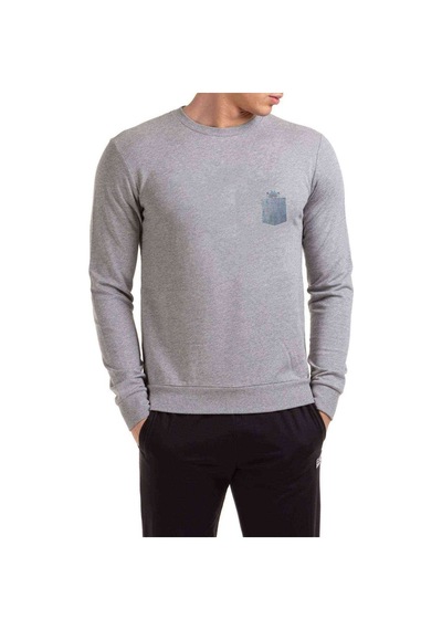 Rick Cep Baskılı Gri Erkek Örme Sweatshirt