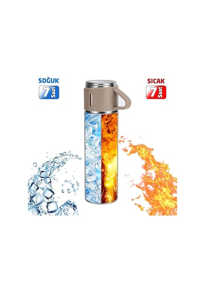 6007 Kupa Bardaklı Paslanmaz Çelik Termos Seti 500 Ml - Kahverengi
