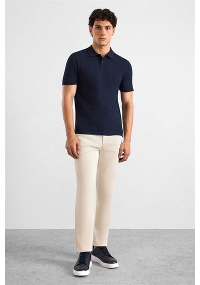Süvari Lacivert Slim Düz Baskısız Pike Düğmeli Polo Yaka Tişört Ts1014000459-m09