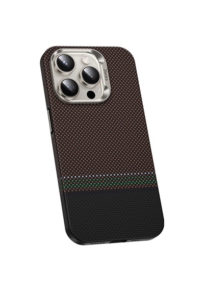 Apple Uyumlu iPhone 15 Pro Max Kılıf Magsafe Şarj Özellik Karbon Fiber Benks Prestige Armorpro Kevlar Kapak Gold