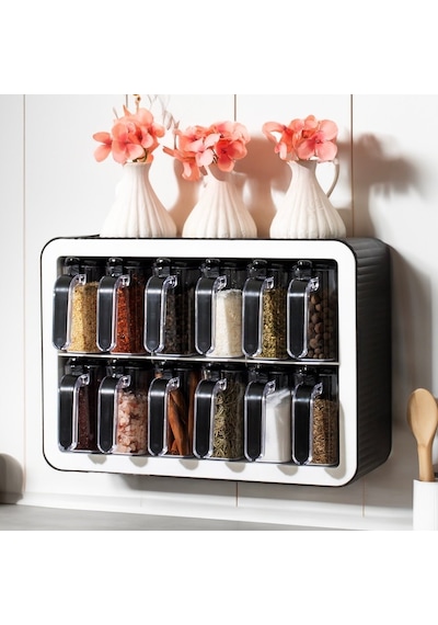 Standlı Baharatlık Takımı Kaşıklı Ve Kapaklı 12'li Baharatlık Set