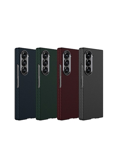 Galaxy Z Fold 6 Kılıf Kamera Korumalı Karbon Fiber Tasarımlı Arka Yüzey Subutu Kıpta Karbon Kılıf Kırmızı