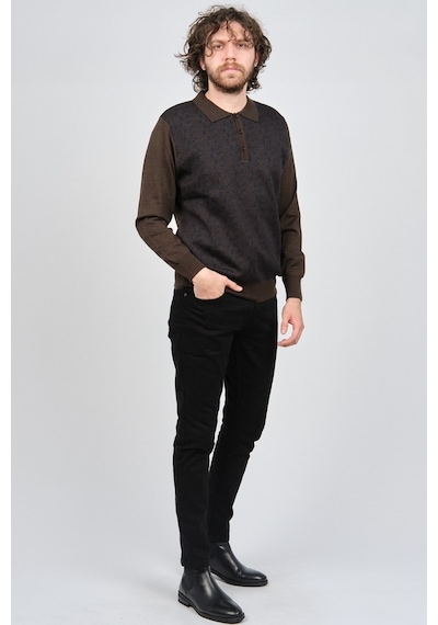Woolman Erkek Desenli Polo Yaka Yün Kazak 1572001 Kahverengi Kahverengi Beyaz Woolman Erkek Desenli Polo Yaka Yün Kazak 1572001 Kahverengi Kahverengi Beyaz