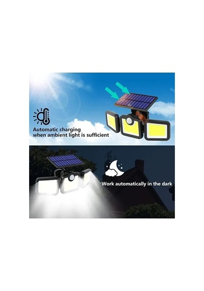 Üçlü Solar Led Projektör - Beyaz Işık - Sensörlü Dış Mekân Aydınlatma Bx40