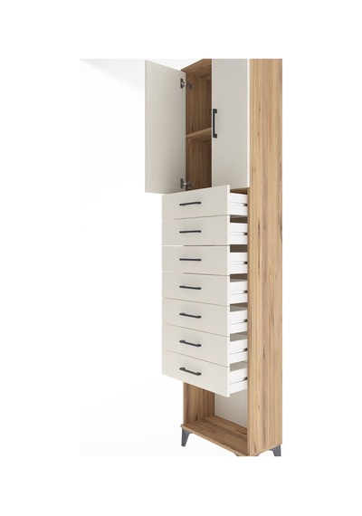 Arges Dolap 2 Raflı 7 Çekmeceli 2 Kapaklı 60x30x243 Çam-aytaşı Çam