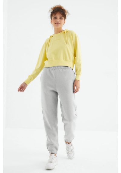 Tommy Life Taş Yüksek Bel Şardonlu 3 İplik Pamuklu Basic Kadın Eşofman Altı - 94624 TAŞ Taş