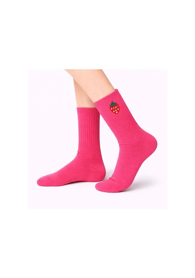 Carnaval Socks Çilek Nakışlı Pembe Renkli Spor Çorap Çok Renkli