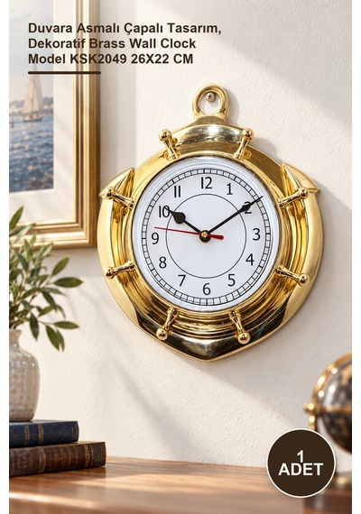 1 Adet Pirinç Duvar Saati Duvara Asmalı Çapalı Tasarım, Dekoratif Brass Wall Clock Model Ksk2049 26x22 Cm Diğer