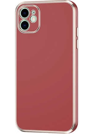 Kilifone - İphone 12 Uyumlu Kılıf Kenarları Parlak Altın Renkli Silikon Bark Kapak - Kahverengi - T20599