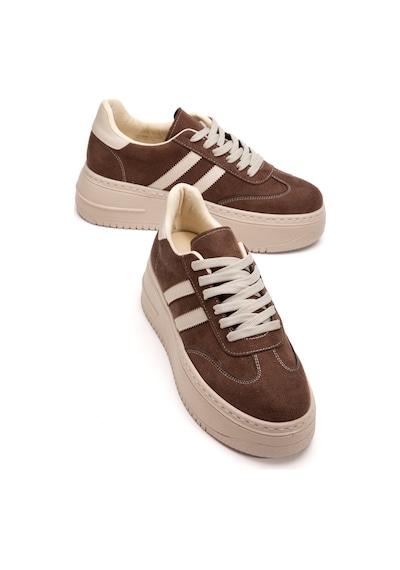Bahrina Kadın Kahverengi Süet Kalın Tabanlı Sneaker Kahve Süet