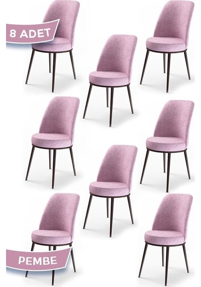 Canisa Dexa Serisi, Üst Kalite Mutfak Sandalyesi, Metal Kahverengi Iskeletli, 8 Adet Pembe Sandalye Metal, Pembe