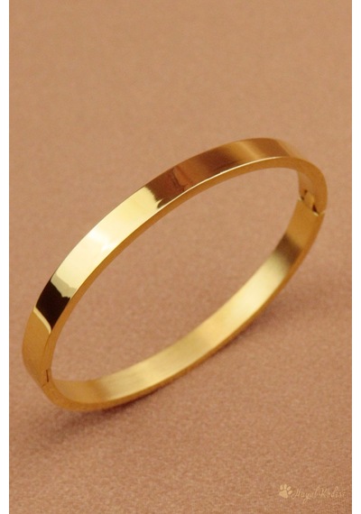 Çelik Kelepçe - Sade Düz Çelik Kelepçe Bileklik Kalınlık 0,6mm Gold - 662082530 Gold