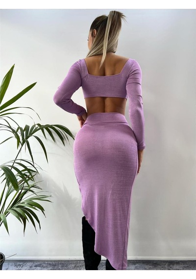 Pink Life Lila Buzzy Kumaş Tokalı Uzun Kollu İkili Takım Lila