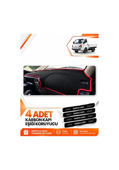 Hyundai H100 2020-2024 Uyumlu Ön Torpido Koruma Kılıfı Halısı Örtüsü - Siyah Kırmızı