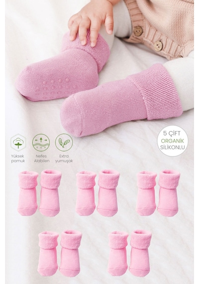 Color Socks 5 Çift Organik Pembe Kız Bebek Çorabı Extra Soft Pembe