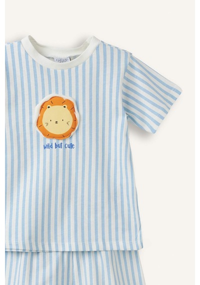 Defacto Çizgili Kısa Kollu Üst Şort Alt 2li Pijama Takımı Erkek Bebek H4033a526hsbe316 Mavi-be316