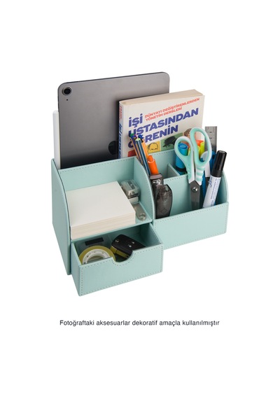 Masaüstü Düzenleyici,kalemlik,kumandalık,küpbloknotluk,tabletlik,kitaplık,6 Gözlü,çekmeceli,desktop Organizer,vegan,24,5 13 12 Su Yeşili