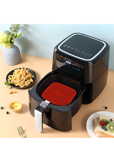 Renkli Isıya Dayanıklı Yıkanılabilir Silikon Fırın Airfryer Kare Model Pişirme Matı 21,5 Cm Kırmızı