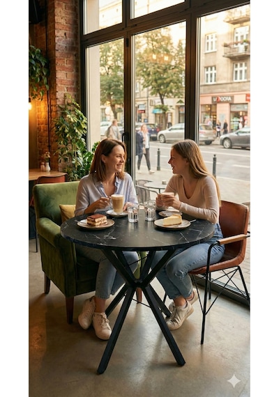 70 Cm Siyah Metal Ayak 2-3 Kişilik Yuvarlak Masa Mutfak Masası Balkon Masası Kafe Masası Ofis Masası Siyah Mermer Desenli