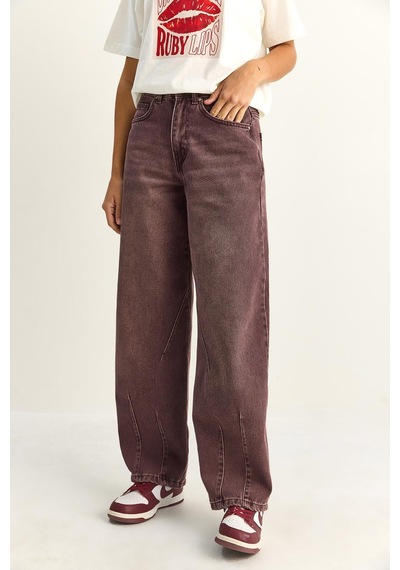 Shade Kadın Vintage Yıkamalı Baggy Kesim Rahat Kalıp Denim Pantolon 703 60286060 - Mürdüm