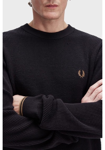 Fred Perry K6507 Waffle Stitch Jumper Erkek Kazak Siyah