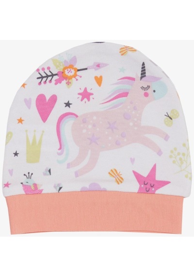 Breeze Yenidoğan Bebek Şapkası Unicorn Baskılı Beyaz - Beyaz