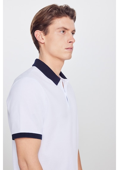 AC&Co / Altınyıldız Classics Erkek Beyaz-lacı %100 Pamuk Slim Fit Dar Kesim Polo Yaka Tişört