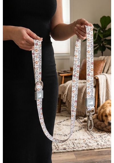 Köpekler İçin Dayanıklı Ve Güvenli, Desenli Gezdirme Tasması 25mm Gri