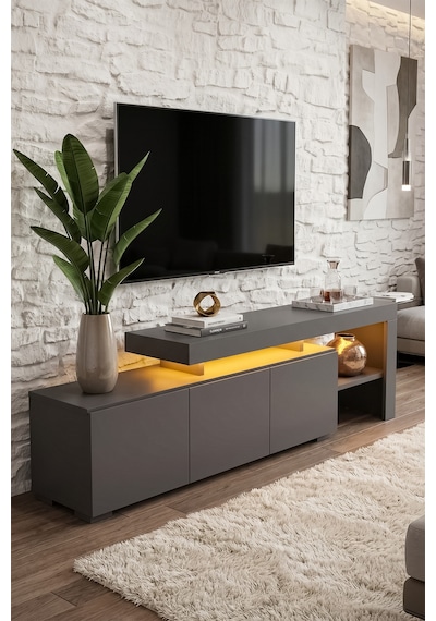 Luma Led Işıklı Tv Ünitesi 160 Cm - Modern Tv Sehpası Antrasit Luma Led Işıklı Tv Ünitesi 160 Cm - Modern Tv Sehpası Antrasit