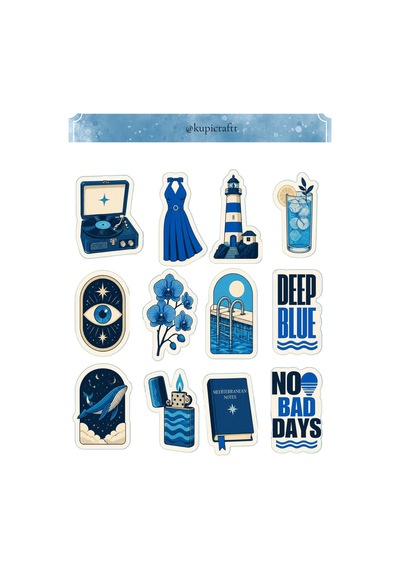Blue Aesthetic Sticker Set - Mavi Temalı Etiket Seti Ajanda Scrapbook Journal - 933948585 Diğer