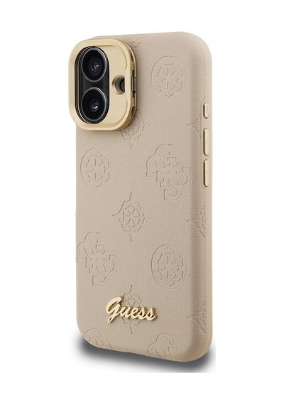 Apple Uyumlu iPhone 16 Kılıf Guess Lisanslı M-safe Şarj Özellikli Kamera Standlı Pu Deri Peony Kapak Bej
