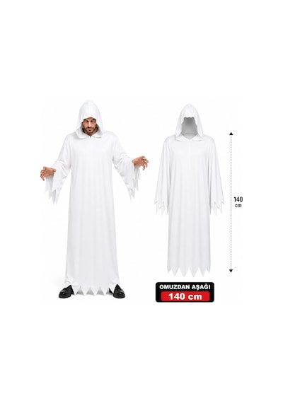 Yetişkin - 692 - Beyaz Kapüşonlu Cellat Hayalet Kostümü - Kmrsfres - 140 Cm