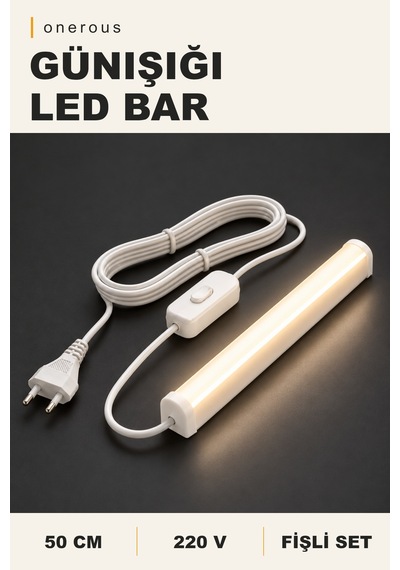 Onerous 50 Cm 220v Günışığı Led Bar, Anahtarlı, Fişli, Yapışkanlı Sarı