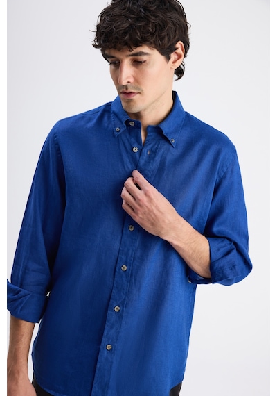 D'S Damat Ds Damat Comfort İndigo Düz Keten Gömlek 6hc02ap01304m Çok Renkli 2XL