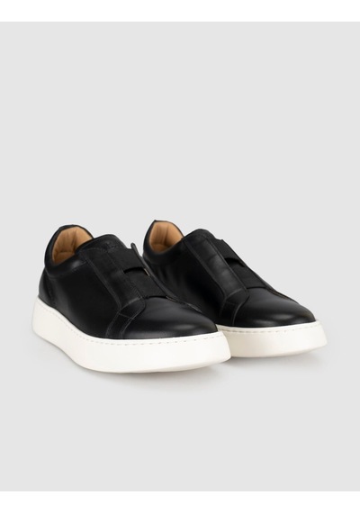 Siyah Hakiki Deri Kadın Sneaker Ayakkabı