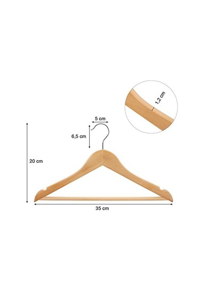 Çocuk Ahşap Askıları, 20'li Paket, Çentikli Askı, 360 Derece Döner Kanca, Doğal, 35 Cm Crw006-20
