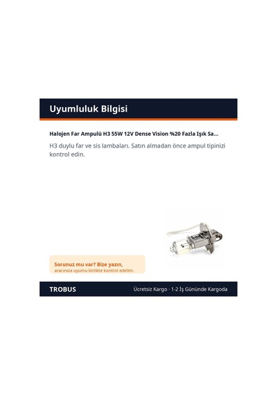 Trobus Halojen Far Ampulü H3 55w 12v Dense Vision %20 Fazla Işık Sarı