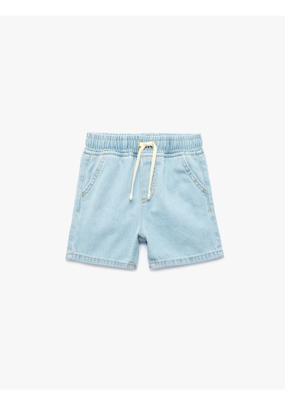 Koton Pamuklu Cepli Beli Bağcıklı Denim Şort Lıght Indıgo 6smb40020td Açık Mavi
