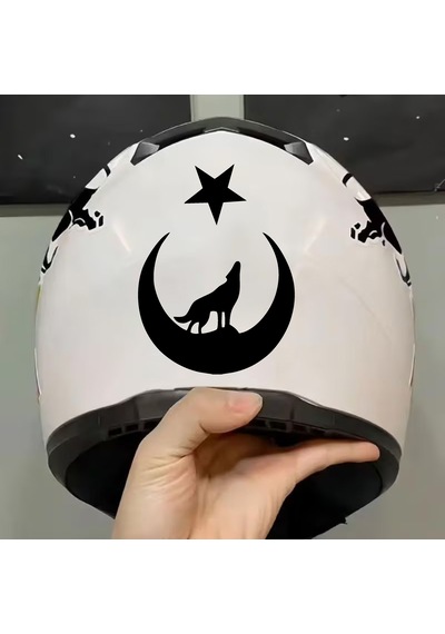 Ay Yıldız Ve Kurt Sticker - Araba Oto Motosiklet Karavan Cam Araç Sticker - 00345 10x7 Cm