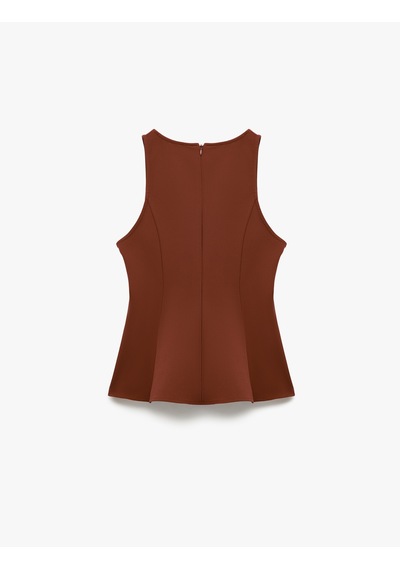 Koton Slim Fit Kolsuz Bisiklet Yaka Peplum Bluz Kahverengi 6wak30003pw Kahve