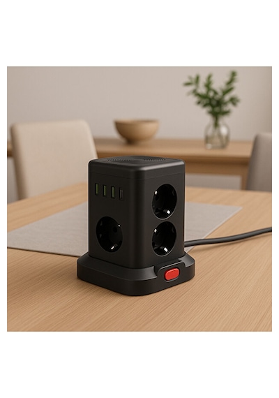 7 Li Kule Tipi Çoklu Priz 3 Usb-a + 1 Type-c Akım Korumalı Tek Tuş Kontrol Kompakt Masaüstü Tasarım 2 m