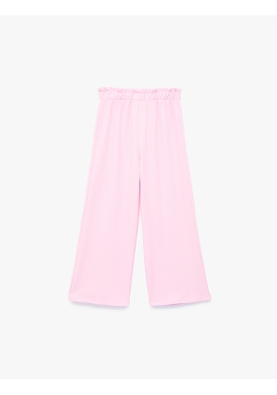 Koton Fırfır Detaylı Geniş Paça Pantolon Pembe 7wmg10056ak Gül