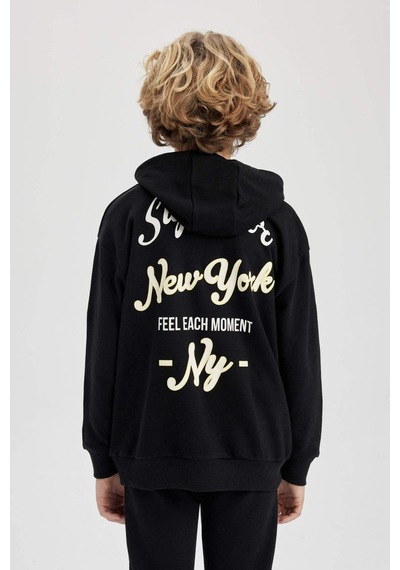 DeFacto Erkek Çocuk Oversize Geniş Kalıp Kapüşonlu Sırt Baskılı Sweatshirt B6135A824SPBK81