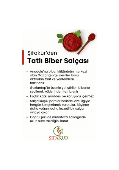 Şifakür Tatlı Biber Salçası Güneşte Kurutulmuş Doğal Gaziantep Ev Yapımı Yemeklik 5 Kg