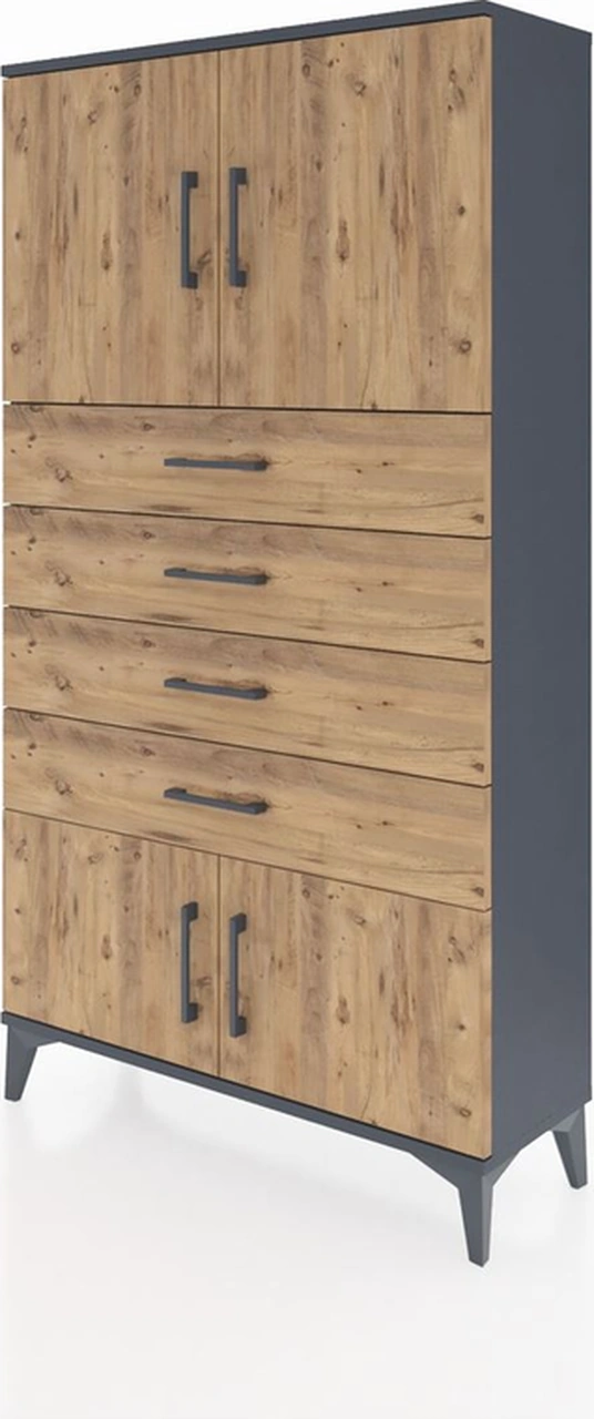 Arges Dolap 2 Raflı 4 Çekmeceli 4 Kapaklı 88x30x163 Antrasit-çam Antrasit