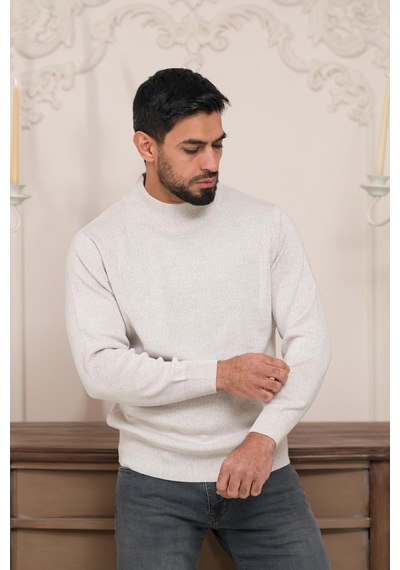 Woolen World Balıkçı Yaka Kalın Yünlü Erkek Triko Kazak Krem
